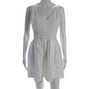 Bonheur Womens Cotton V Neck Sleeveless Embroidered A Line Dress White Size S